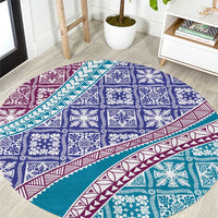 Hawaiian Quilt Pattern Round Carpet Purple Blue Color Mixed - Polynesian Pride