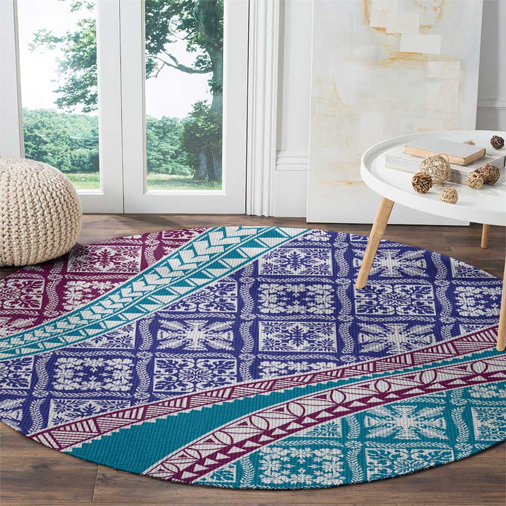 Hawaiian Quilt Pattern Round Carpet Purple Blue Color Mixed - Polynesian Pride