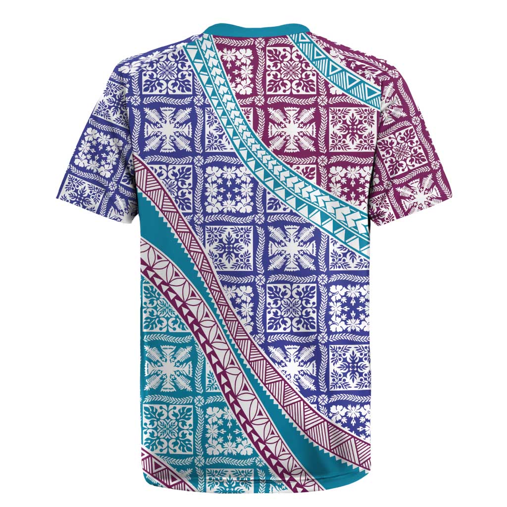 Hawaiian Quilt Pattern Rugby Jersey Purple Blue Color Mixed - Polynesian Pride