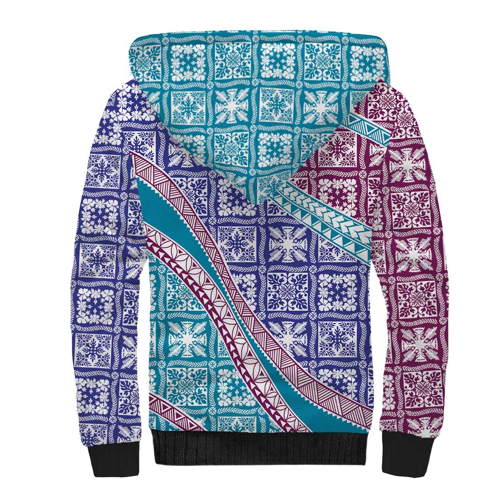 Hawaiian Quilt Pattern Sherpa Hoodie Purple Blue Color Mixed - Polynesian Pride