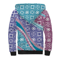 Hawaiian Quilt Pattern Sherpa Hoodie Purple Blue Color Mixed - Polynesian Pride