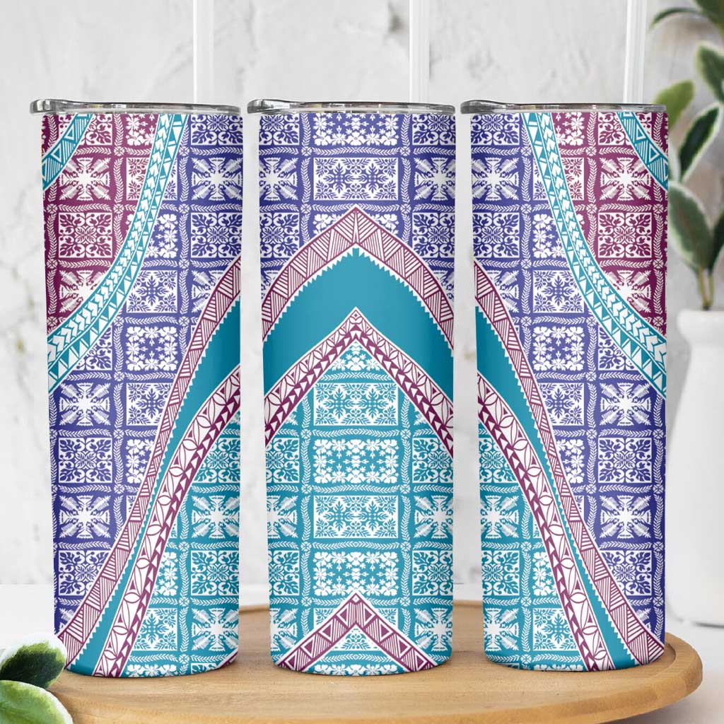 Hawaiian Quilt Pattern Skinny Tumbler Purple Blue Color Mixed - Polynesian Pride