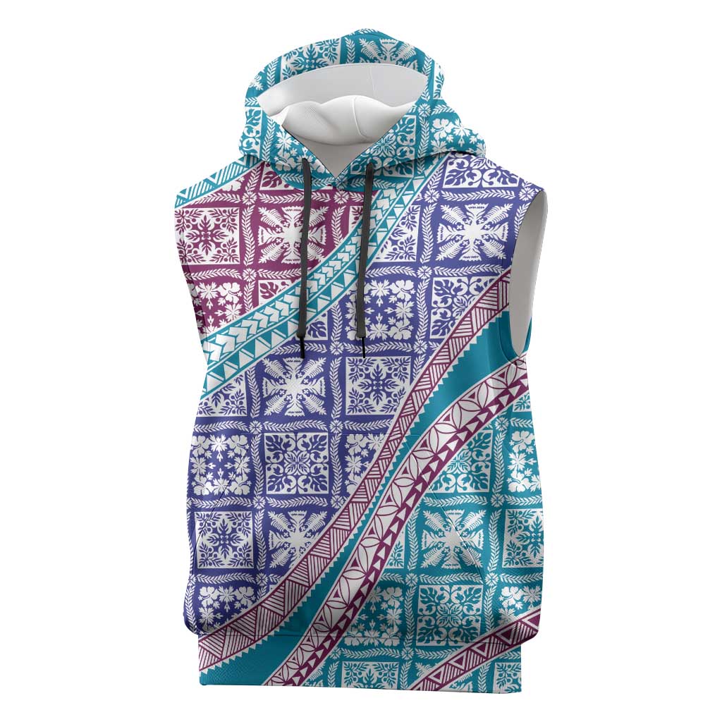Hawaiian Quilt Pattern Sleeveless Hoodie Purple Blue Color Mixed - Polynesian Pride