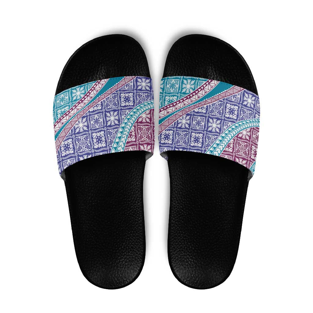 Hawaiian Quilt Pattern Slide Sandals Purple Blue Color Mixed LT01 Purple - Polynesian Pride