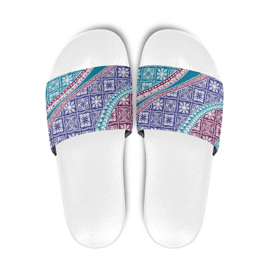 Hawaiian Quilt Pattern Slide Sandals Purple Blue Color Mixed LT01 Purple - Polynesian Pride