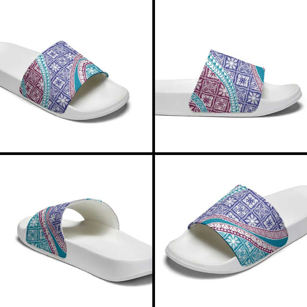 Hawaiian Quilt Pattern Slide Sandals Purple Blue Color Mixed LT01 - Polynesian Pride
