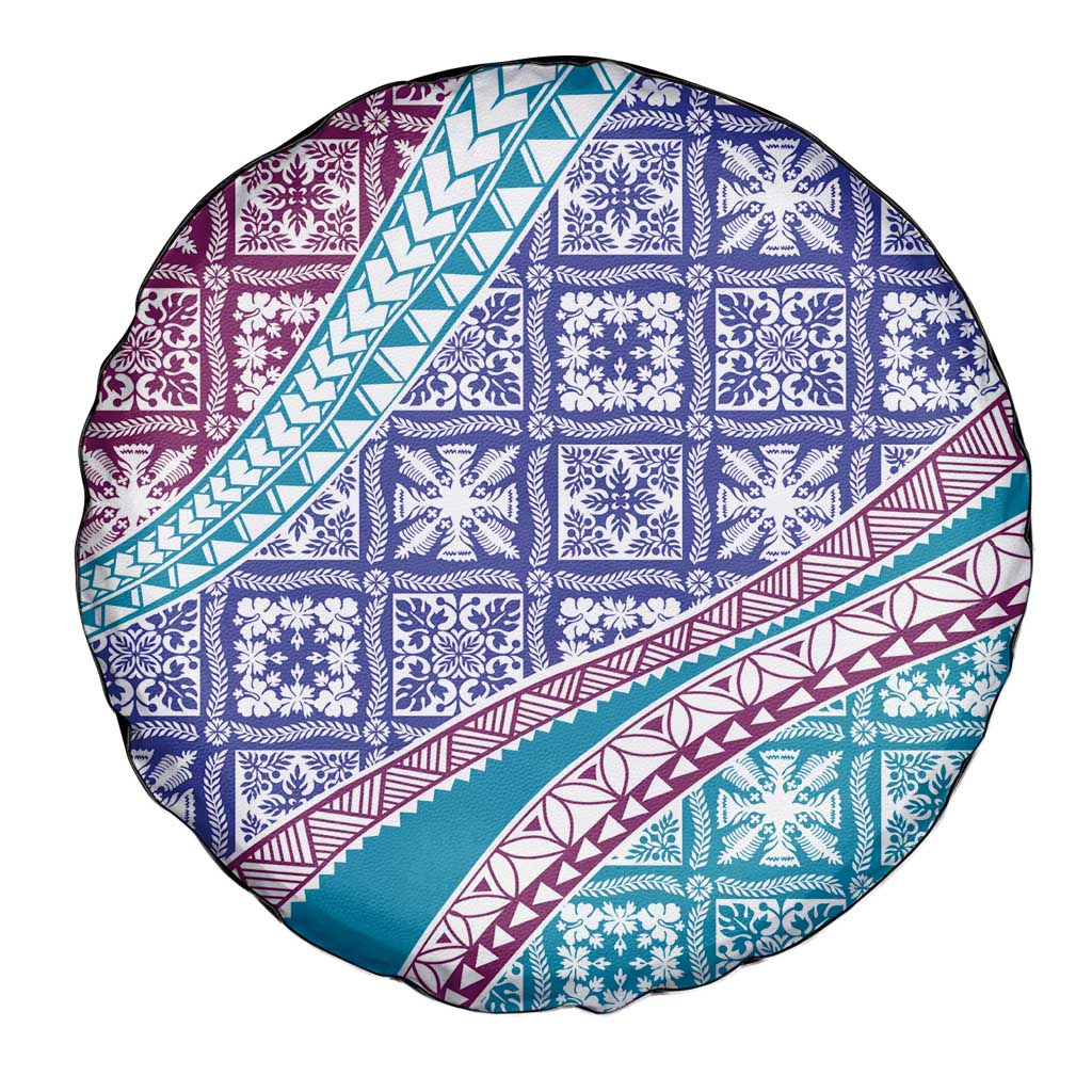 Hawaiian Quilt Pattern Spare Tire Cover Purple Blue Color Mixed - Polynesian Pride