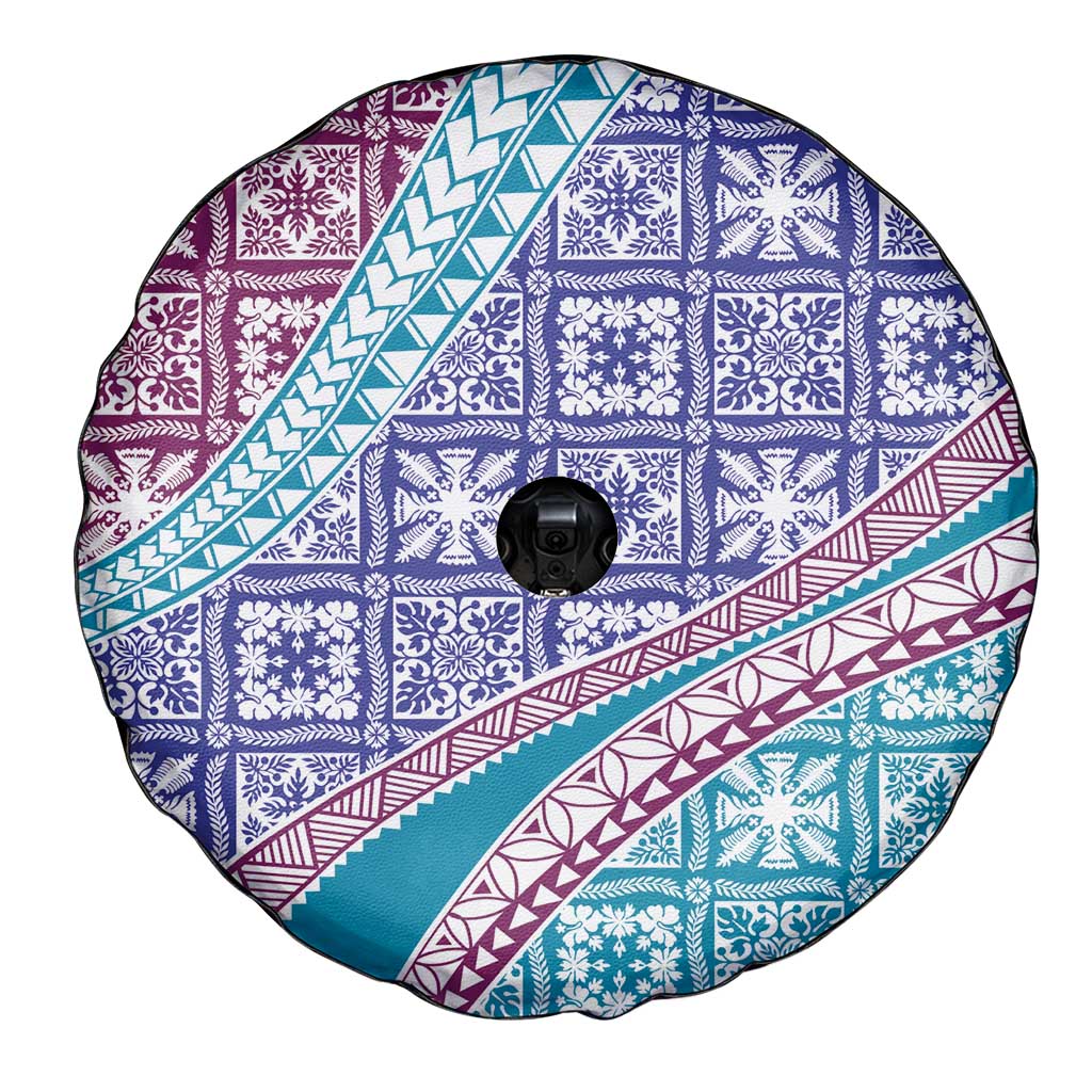 Hawaiian Quilt Pattern Spare Tire Cover Purple Blue Color Mixed - Polynesian Pride