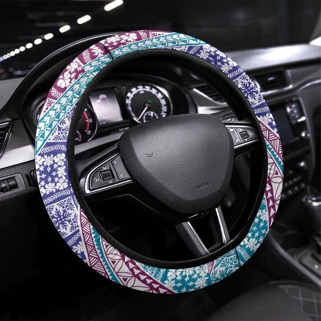 Hawaiian Quilt Pattern Steering Wheel Cover Purple Blue Color Mixed - Polynesian Pride