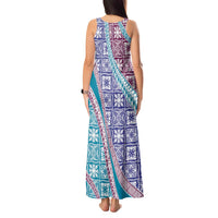 Hawaiian Quilt Pattern Tank Maxi Dress Purple Blue Color Mixed - Polynesian Pride