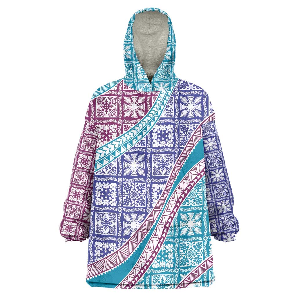 Hawaiian Quilt Pattern Wearable Blanket Hoodie Purple Blue Color Mixed - Polynesian Pride