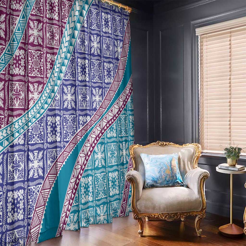 Hawaiian Quilt Pattern Window Curtain Purple Blue Color Mixed - Polynesian Pride