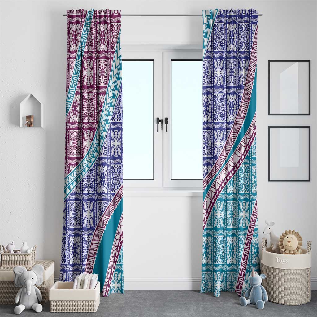 Hawaiian Quilt Pattern Window Curtain Purple Blue Color Mixed - Polynesian Pride