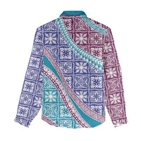 Hawaiian Quilt Pattern Women Casual Shirt Purple Blue Color Mixed - Polynesian Pride