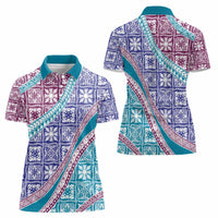 Hawaiian Quilt Pattern Women Polo Shirt Purple Blue Color Mixed - Polynesian Pride