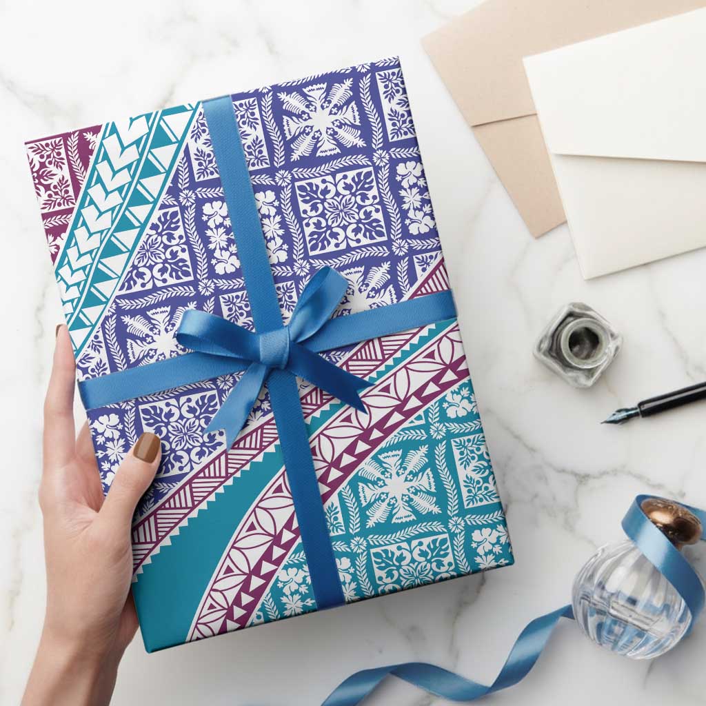 Hawaiian Quilt Pattern Wrapping Paper Purple Blue Color Mixed - Polynesian Pride
