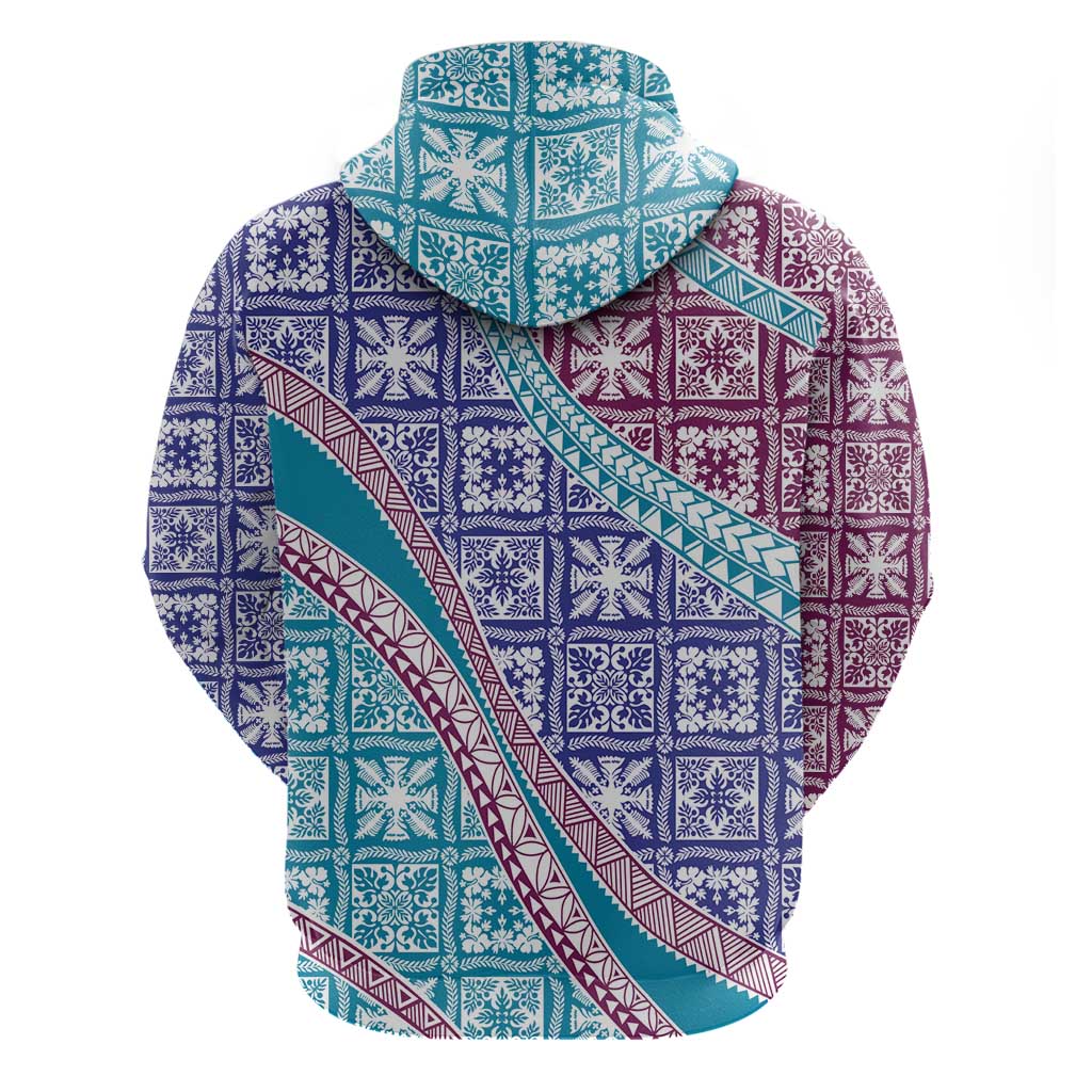 Hawaiian Quilt Pattern Zip Hoodie Purple Blue Color Mixed - Polynesian Pride
