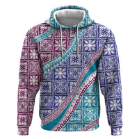 Hawaiian Quilt Pattern Zip Hoodie Purple Blue Color Mixed - Polynesian Pride