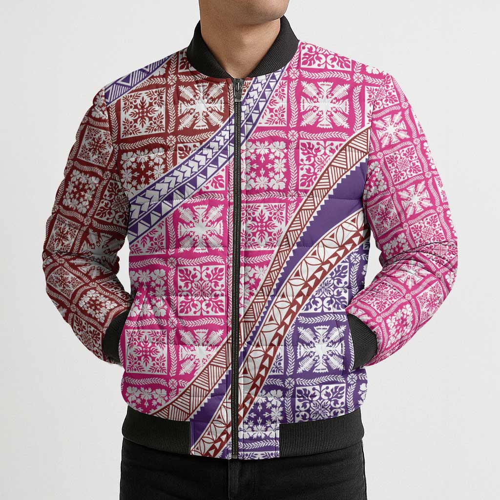 Hawaiian Quilt Pattern Bomber Puffer Jacket Sweet Color Mixed - Polynesian Pride