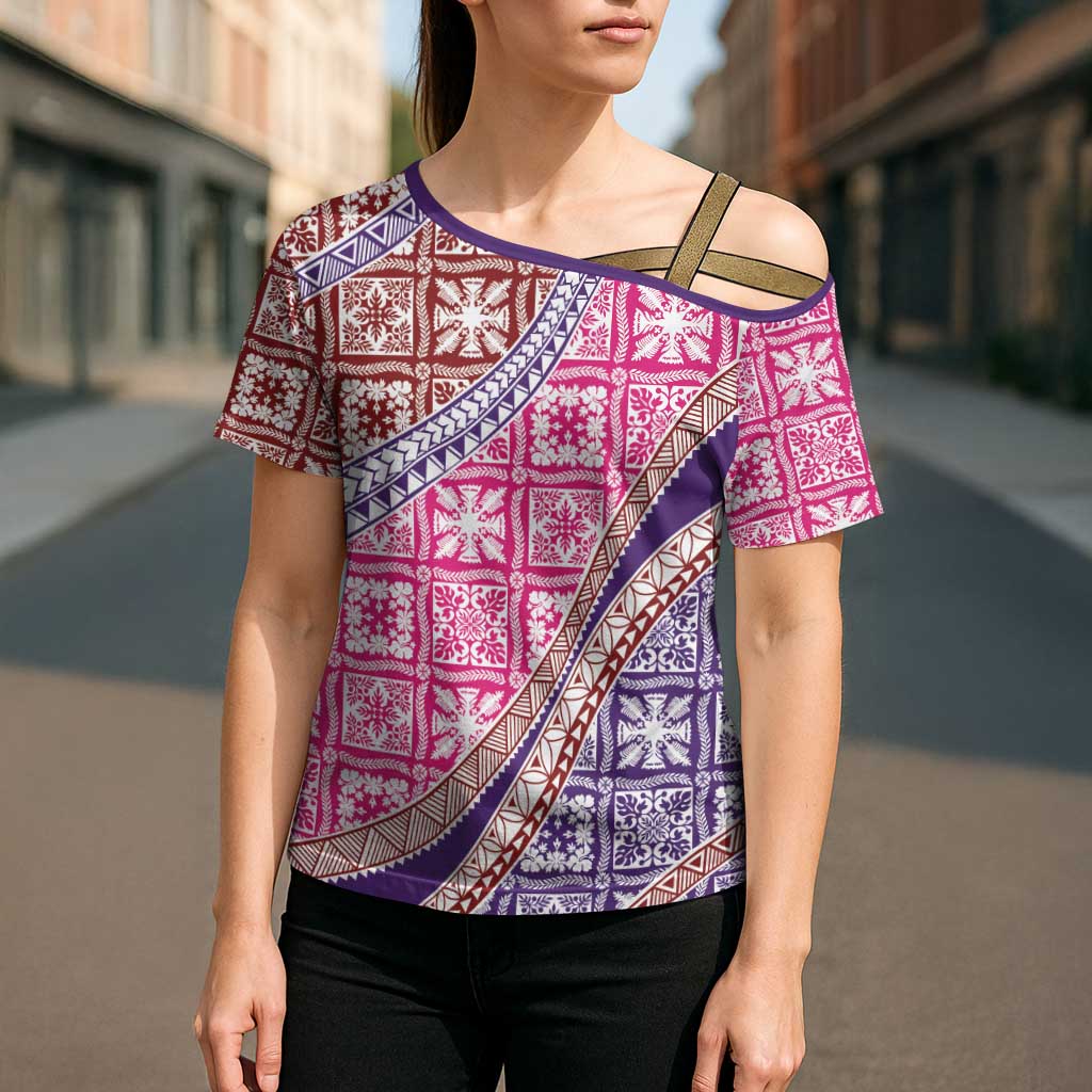 Hawaiian Quilt Pattern Cross Shoulder Shirt Sweet Color Mixed - Polynesian Pride