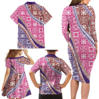 Hawaiian Quilt Pattern Family Matching Long Sleeve Bodycon Dress and Hawaiian Shirt Sweet Color Mixed - Polynesian Pride