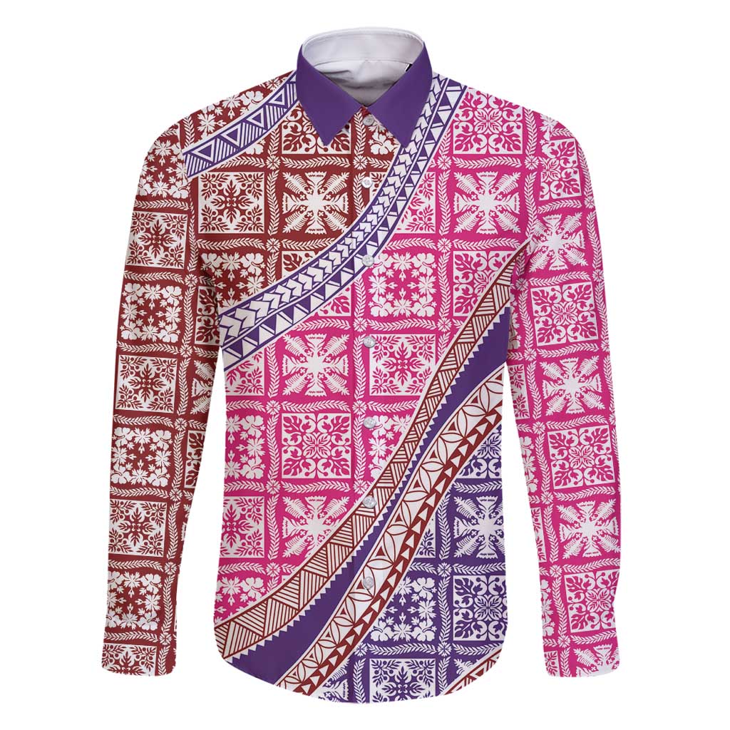 Hawaiian Quilt Pattern Family Matching Long Sleeve Bodycon Dress and Hawaiian Shirt Sweet Color Mixed - Polynesian Pride