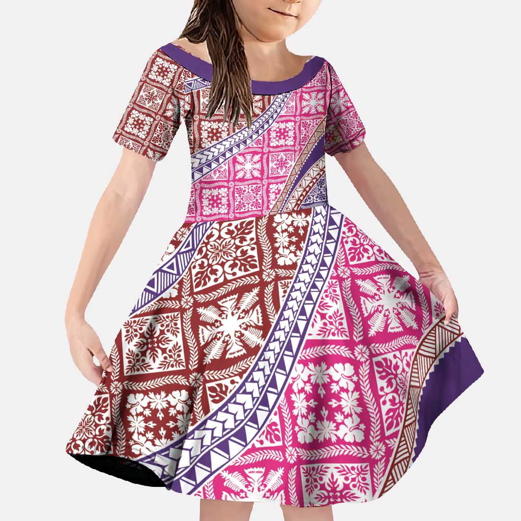 Hawaiian Quilt Pattern Family Matching Mermaid Dress and Hawaiian Shirt Sweet Color Mixed - Polynesian Pride