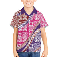 Hawaiian Quilt Pattern Family Matching Off Shoulder Short Dress and Hawaiian Shirt Sweet Color Mixed - Polynesian Pride
