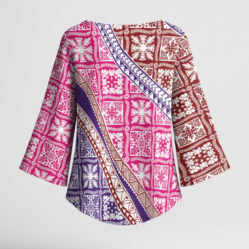 Hawaiian Quilt Pattern Kimono Sleeve Blouse Sweet Color Mixed - Polynesian Pride