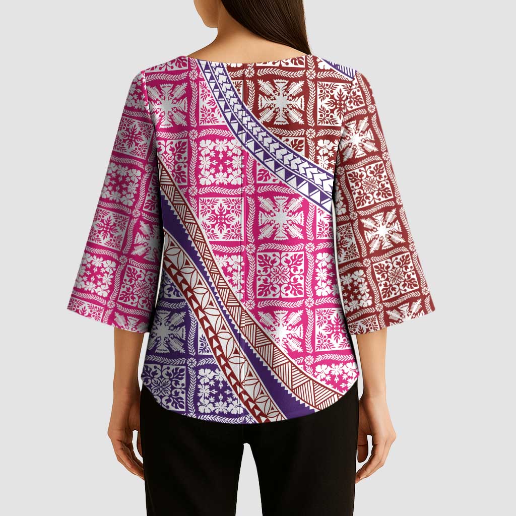 Hawaiian Quilt Pattern Kimono Sleeve Blouse Sweet Color Mixed - Polynesian Pride