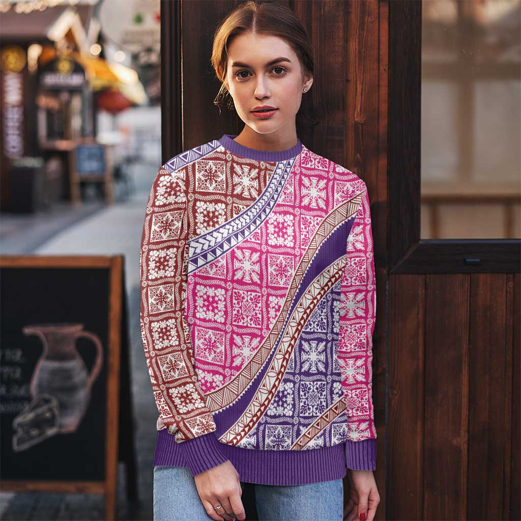 Hawaiian Quilt Pattern Ugly Christmas Sweater Sweet Color Mixed - Polynesian Pride