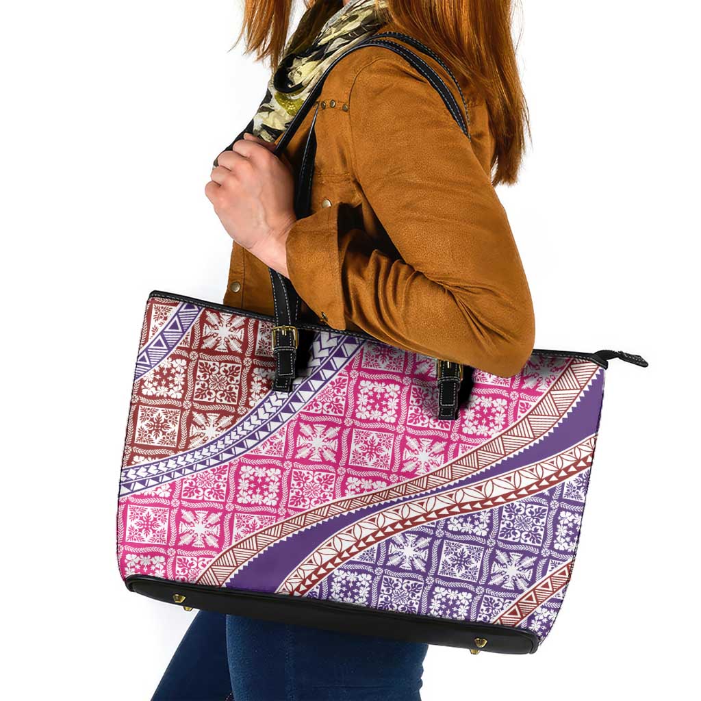 Hawaiian Quilt Pattern Leather Tote Bag Sweet Color Mixed LT01 Pink - Polynesian Pride