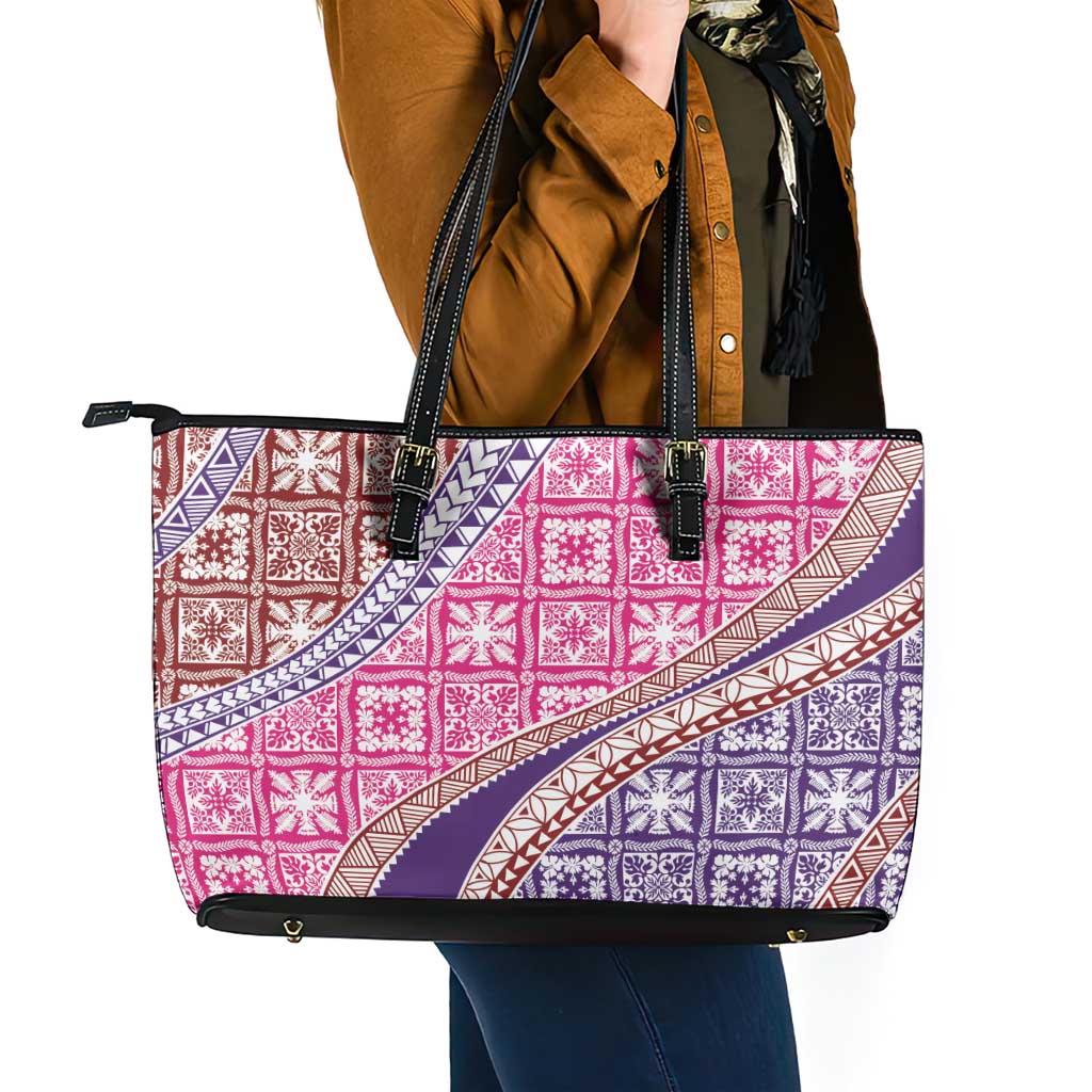 Hawaiian Quilt Pattern Leather Tote Bag Sweet Color Mixed LT01 - Polynesian Pride