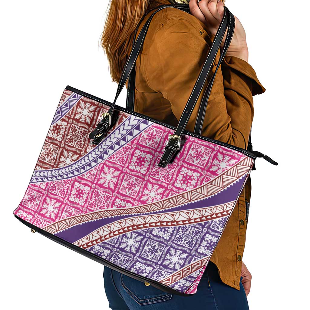 Hawaiian Quilt Pattern Leather Tote Bag Sweet Color Mixed LT01 - Polynesian Pride