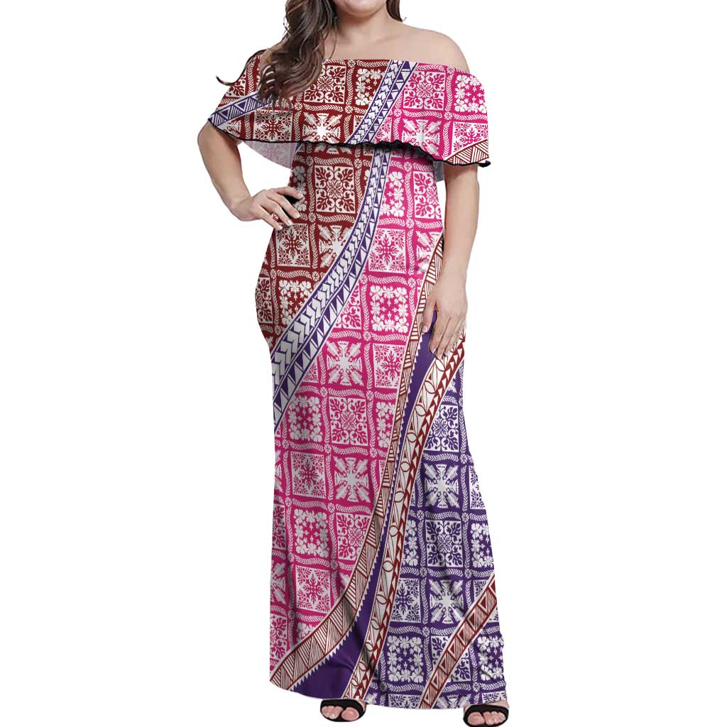 Hawaiian Quilt Pattern Off Shoulder Maxi Dress Sweet Color Mixed - Polynesian Pride