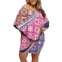Hawaiian Quilt Pattern Off Shoulder Short Dress Sweet Color Mixed - Polynesian Pride