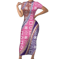 Hawaiian Quilt Pattern Short Sleeve Bodycon Dress Sweet Color Mixed - Polynesian Pride