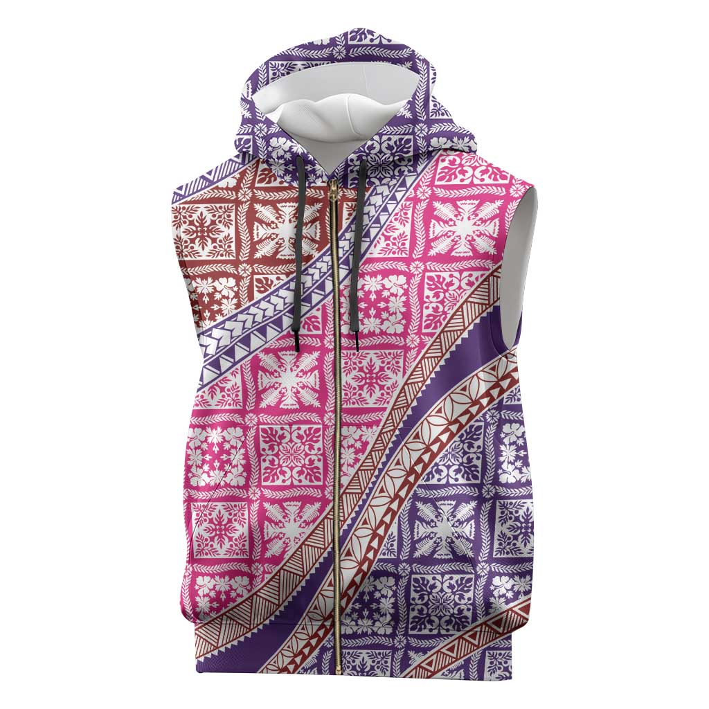 Hawaiian Quilt Pattern Sleeveless Zip Hoodie Sweet Color Mixed - Polynesian Pride