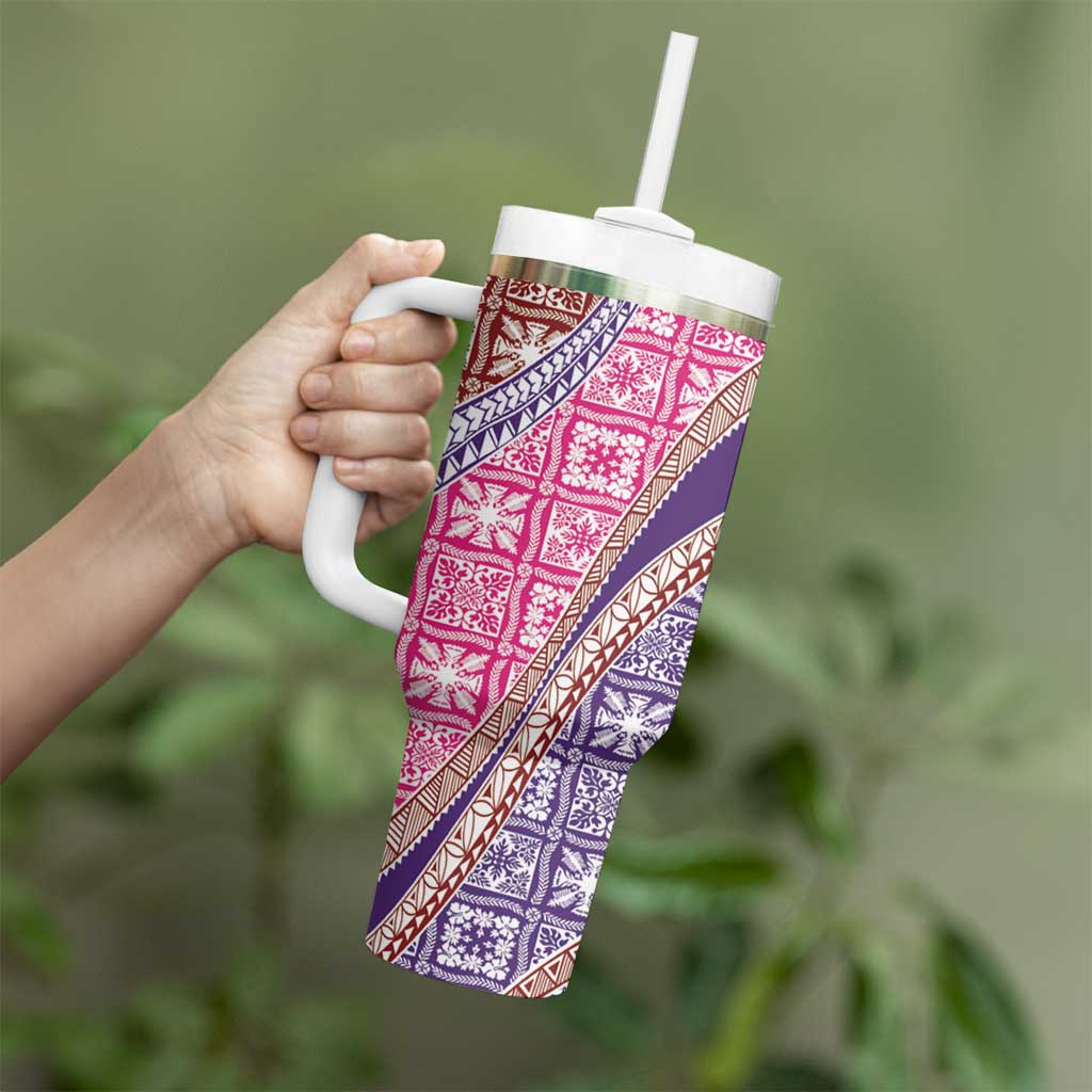 Hawaiian Quilt Pattern Tumbler With Handle Sweet Color Mixed - Polynesian Pride