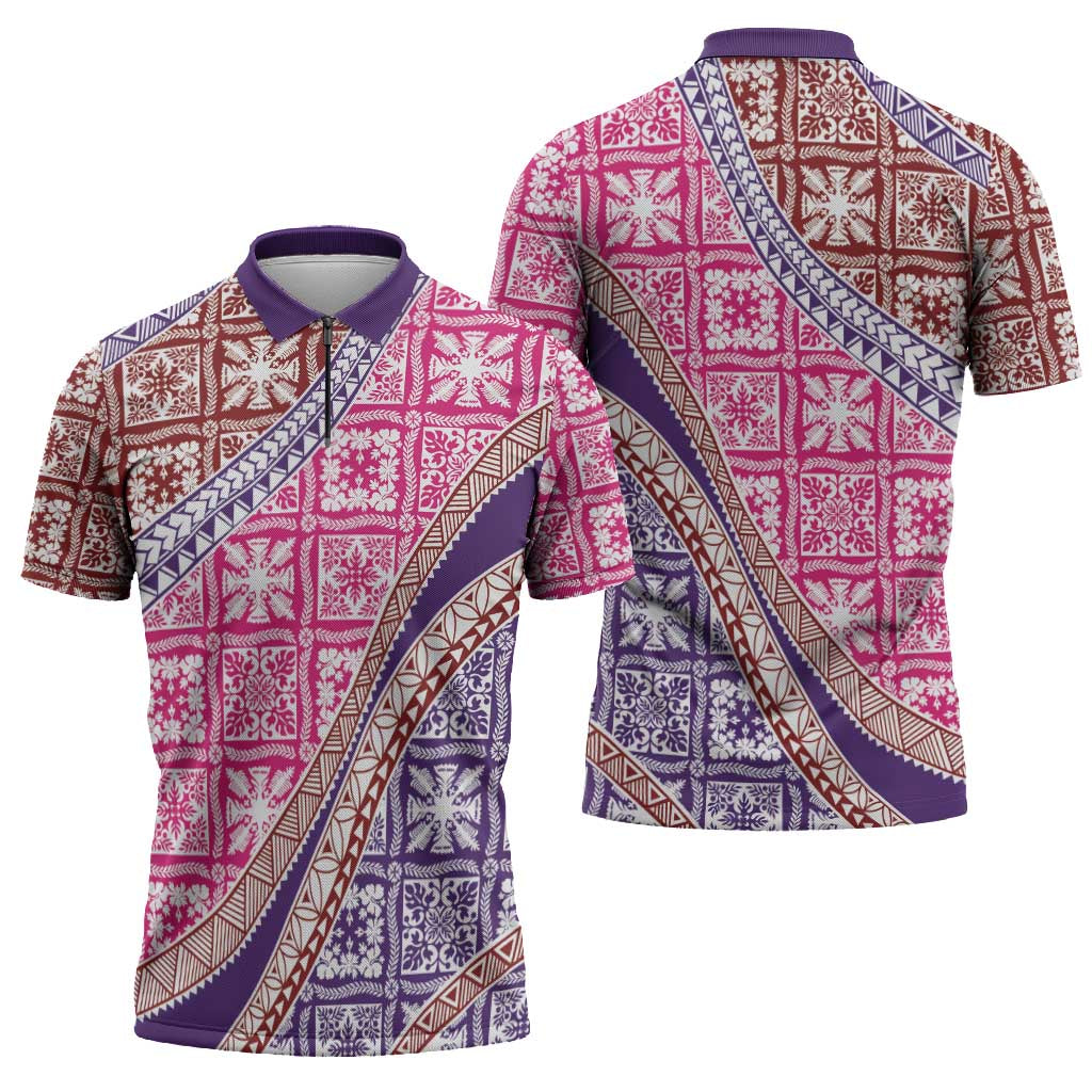 Hawaiian Quilt Pattern Zipper Polo Shirt Sweet Color Mixed - Polynesian Pride