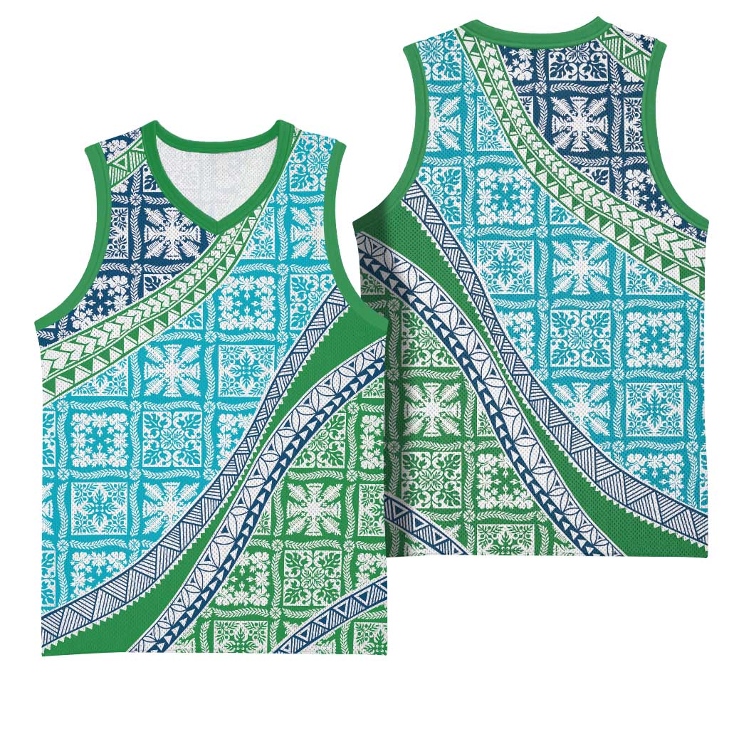 Hawaiian Quilt Pattern Basketball Jersey Fresh Color Mixed - Polynesian Pride