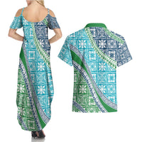 Hawaiian Quilt Pattern Couples Matching Summer Maxi Dress and Hawaiian Shirt Fresh Color Mixed - Polynesian Pride