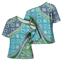 Hawaiian Quilt Pattern Cross Shoulder Shirt Fresh Color Mixed - Polynesian Pride
