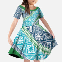 Hawaiian Quilt Pattern Family Matching Long Sleeve Bodycon Dress and Hawaiian Shirt Fresh Color Mixed - Polynesian Pride