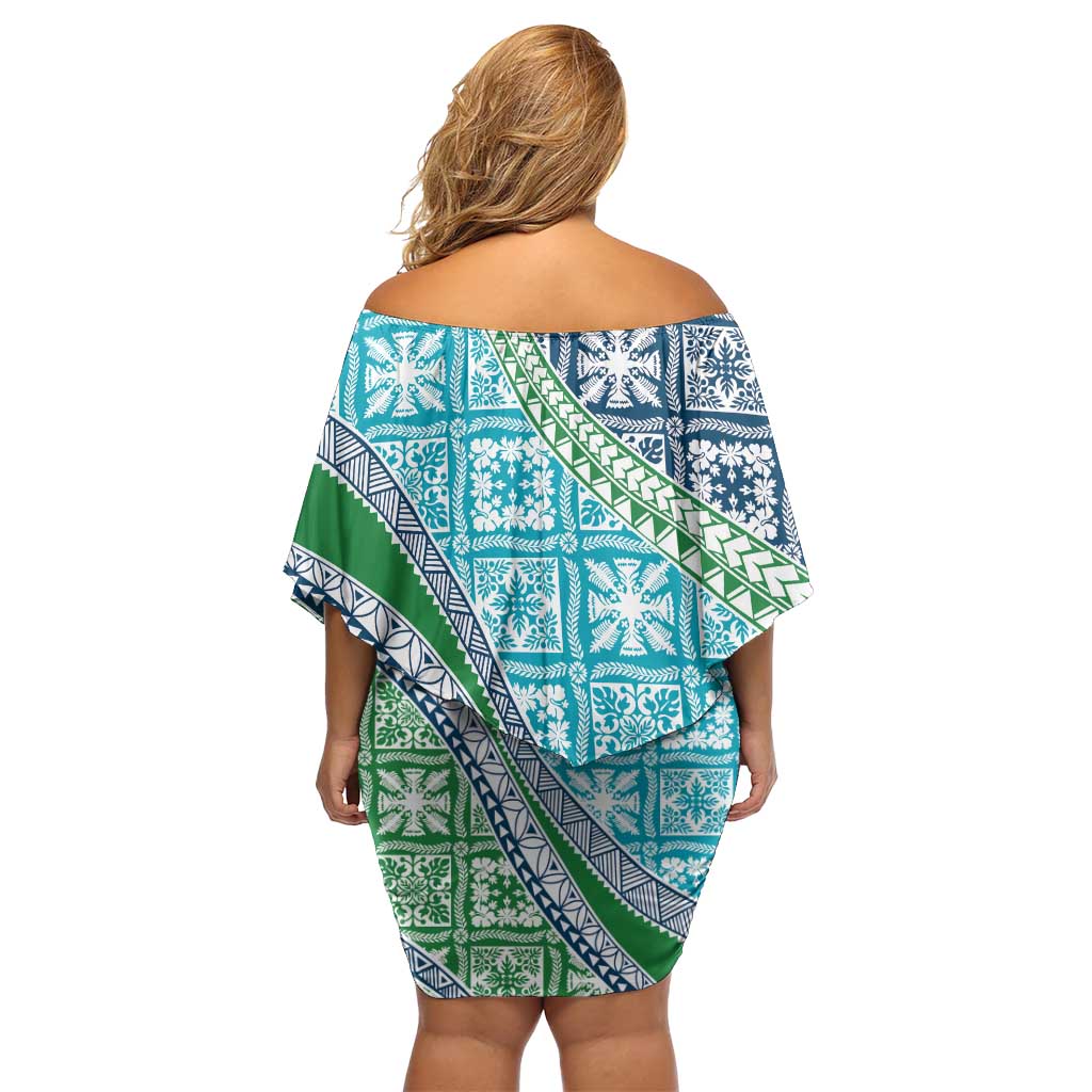Hawaiian Quilt Pattern Family Matching Off Shoulder Short Dress and Hawaiian Shirt Fresh Color Mixed - Polynesian Pride