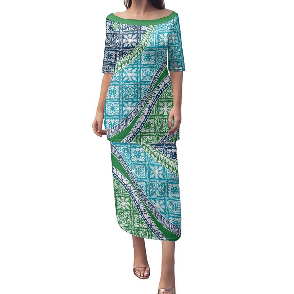 Hawaiian Quilt Pattern Family Matching Puletasi and Hawaiian Shirt Fresh Color Mixed - Polynesian Pride