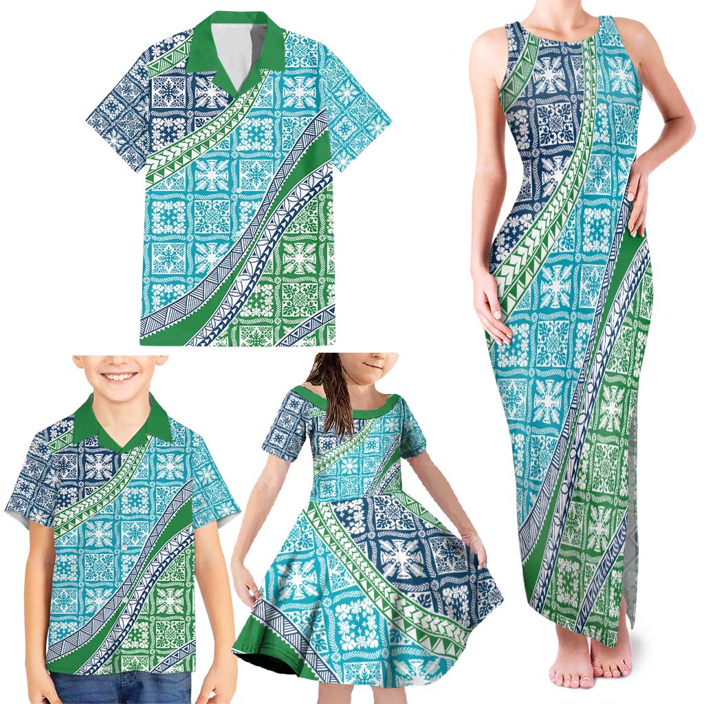 Hawaiian Quilt Pattern Family Matching Tank Maxi Dress and Hawaiian Shirt Fresh Color Mixed - Polynesian Pride