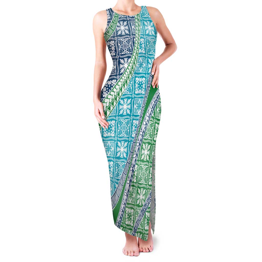 Hawaiian Quilt Pattern Family Matching Tank Maxi Dress and Hawaiian Shirt Fresh Color Mixed - Polynesian Pride