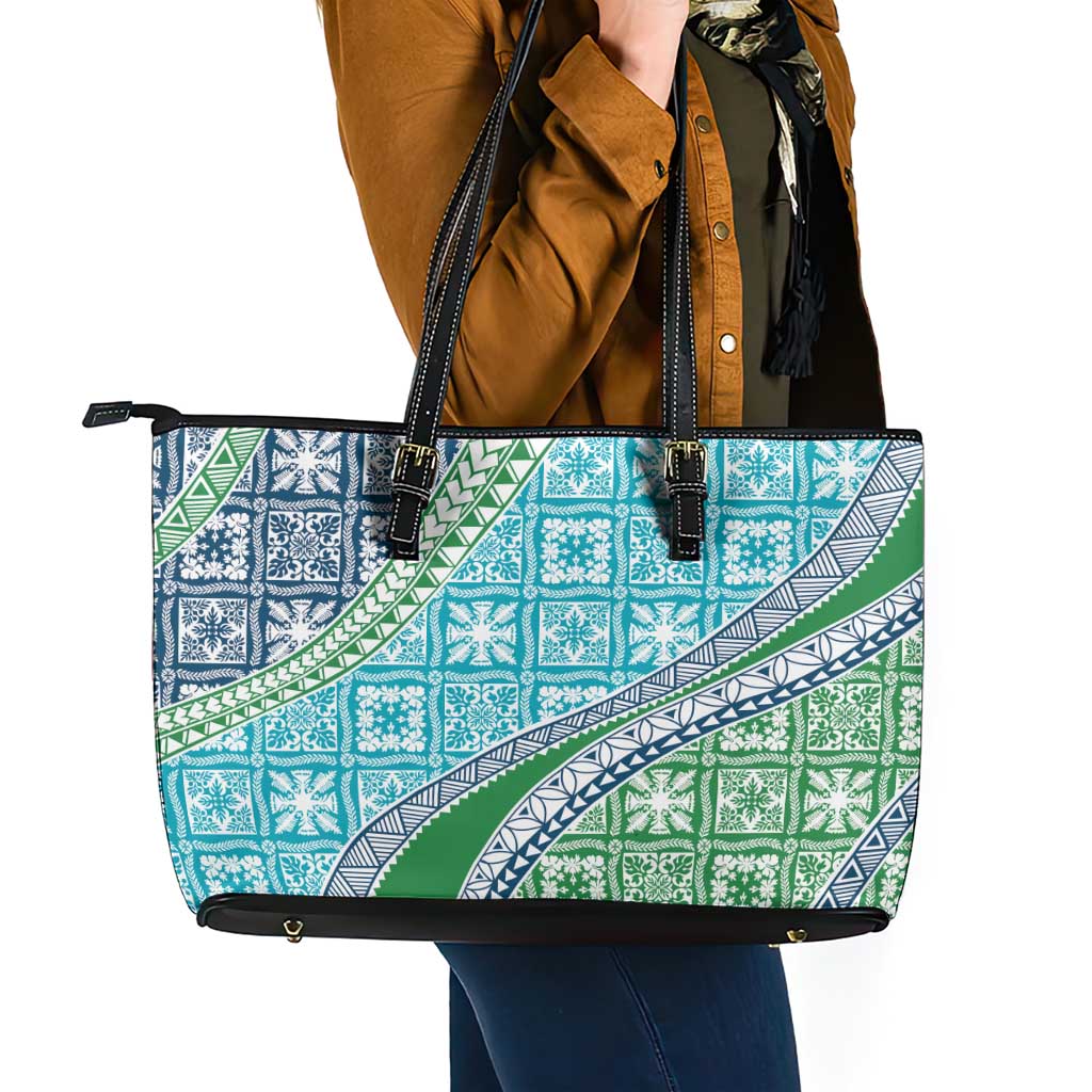 Hawaiian Quilt Pattern Leather Tote Bag Fresh Color Mixed LT01 - Polynesian Pride