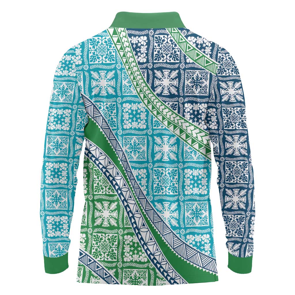 Hawaiian Quilt Pattern Long Sleeve Polo Shirt Fresh Color Mixed - Polynesian Pride